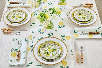 Solino Home Lemon Print Table Runner 72 Inches Long - 100% Pure Linen Table Runner 14 x 72 Inch - Machine Washable - Botanical Lemon/Off White Print