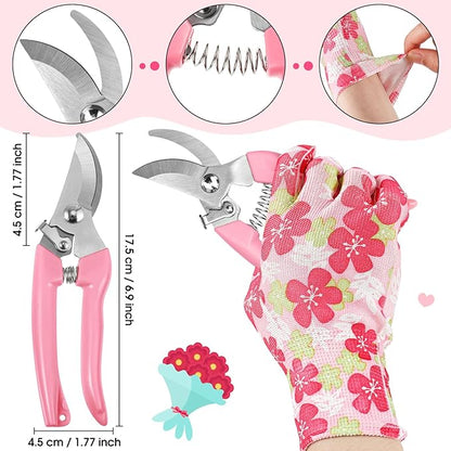 Lasnten 14 Pcs Rose Stripper Thorn Remover Tool Garden Pruning Shears Scissors Kit Leaf Stripping Tool Floral Gloves and Floral Tape Flower Stripper Kit Gift for Wedding Outdoor Gardening