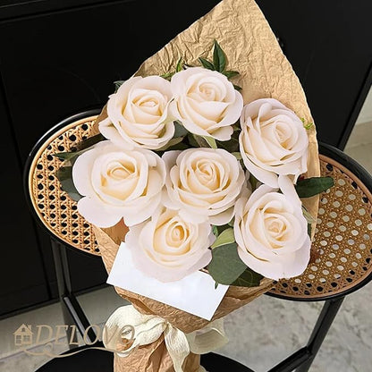 52pcs Champagne Roses Artificial Flowers Fake Flowers Silk Roses with Stems for DIY Wedding Bouquets Bridal Shower Centerpieces Arrangements Party Decorations