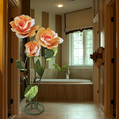 3pc Big Artificial Paper Flowers Wedding Decorations, Giant Rose Flower with Stems for Wedding, Arrangements Party Home Display Baby Shower Photographic Props Mall Display (Orange)