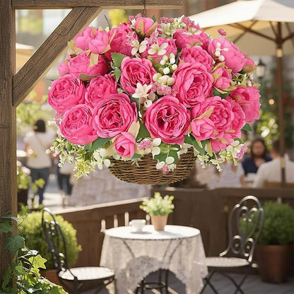 Peonies Artificial Flowers 12 Bundles Pink Flowers Bouquet, Lifelike Silk Fake Peonies with Stems for Home Table Centerpieces, Wedding, Party & DIY Bridal Floral Arrangements (Rose red)