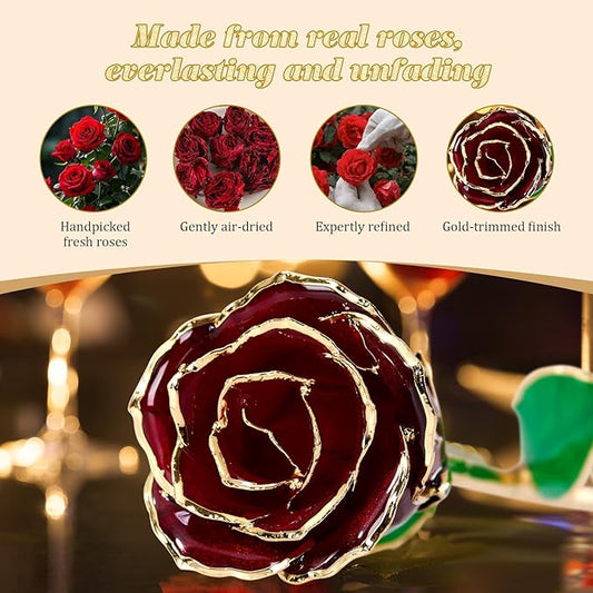Mikasol Real 24K Gold Dipped Realistic Rose – Timeless Lifelike Bloom with Heart Puzzle Base – Romantic Gradient Red Flower Gift for Her, Wife, Girlfriend, Mom – Birthday, Anniversary, Mother’s Day