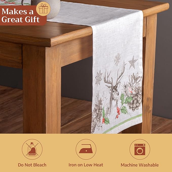 Maison d' Hermine Table Runner 100% Cotton Single Layer Table Runners 108 inches Long for Thanksgiving Christmas Decorations Home Kitchen Dining Party Wedding (Christmas Dew, 14.5" x 108")
