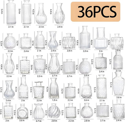 Glass Bud Vases Set of 36PCS, Small Flower Vases for Wedding Centerpiece Table Decoration, Vintage Vase in Bulk for Flower Arrangements, Mini Vase for Birthday Party, Festival Home Decor,Clear