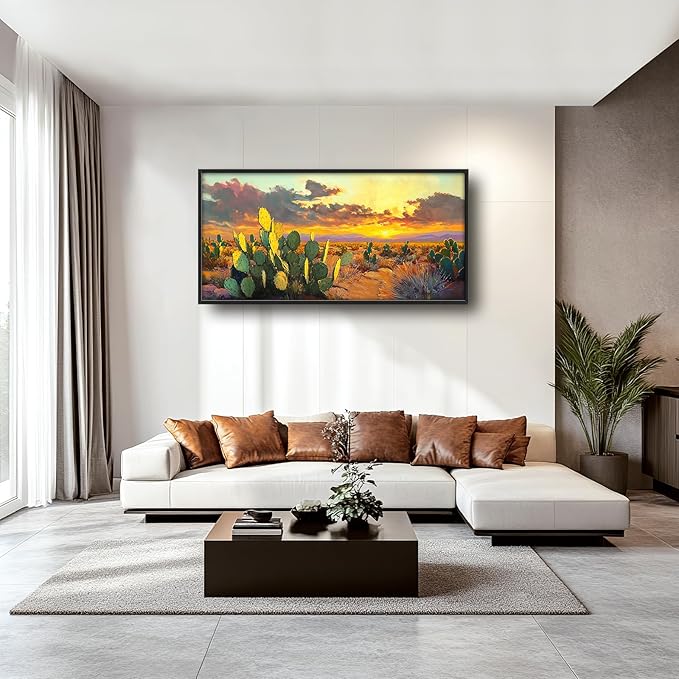 Western Cactus Large Wall Art Southwest Desert Sunset Pictures Wall Decor Arizona Landscape Canvas Painting Prints Framed Modern Artwork Home Decorations for Bedroom Living Room Office 60"x30"