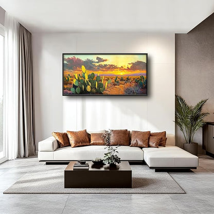 Western Cactus Large Wall Art Southwest Desert Sunset Pictures Wall Decor Arizona Landscape Canvas Painting Prints Framed Modern Artwork Home Decorations for Bedroom Living Room Office 60"x30"