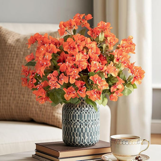 4 Pcs Artificial Flowers Bougainvillea Outdoor Artificial Plants Faux Flowers with Stems Silk Flowers for Wedding Porch Living Garden Decor(4PCS,Orange)