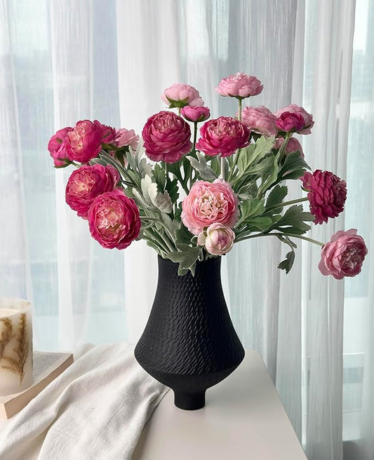 7 pcs Peony Artificial Flowers with Stems, Faux Pink and Hotpink Peonies Stem for Vase, Silk Ranunculus Flowers Arrangement for Home Office Farmhouse Wedding Party Decorations