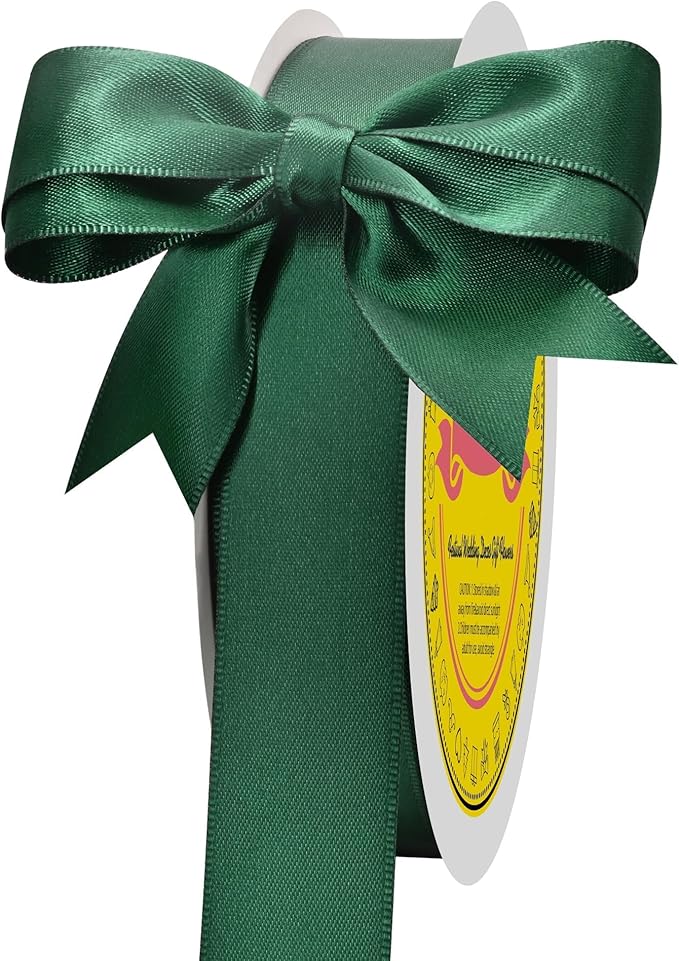 Forest Green Double Face Satin Ribbon 1 inch X 50 Yards Spool Bright Colors Very Suitable for Weddings Gift Package Wrapping Dancer Wand Sewing Party Hair Bow Invitation Decorations and More