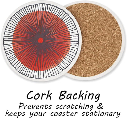 AD Set of 6 Coasters for Drinks Absorbing Round Ceramic Stone Coaster with Cork Base Tabletop Protection Mat for Mugs and Cups,Office,Kitchen (Colorful 2 with Holder)