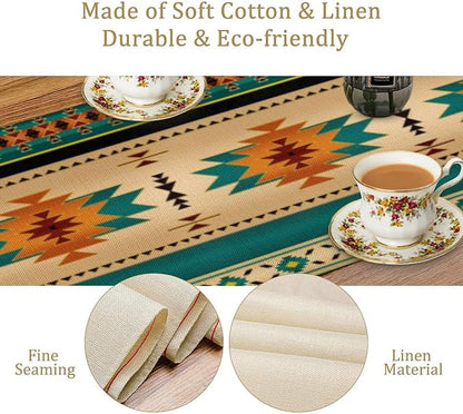Aztec Southwest Table Runner, Ethnic Style Design Geometric Triditional Kitchen Table Runners Table Setting Decor for Garden Farmhouse Wedding Party Holiday Dinner Home, 13x120 Inch