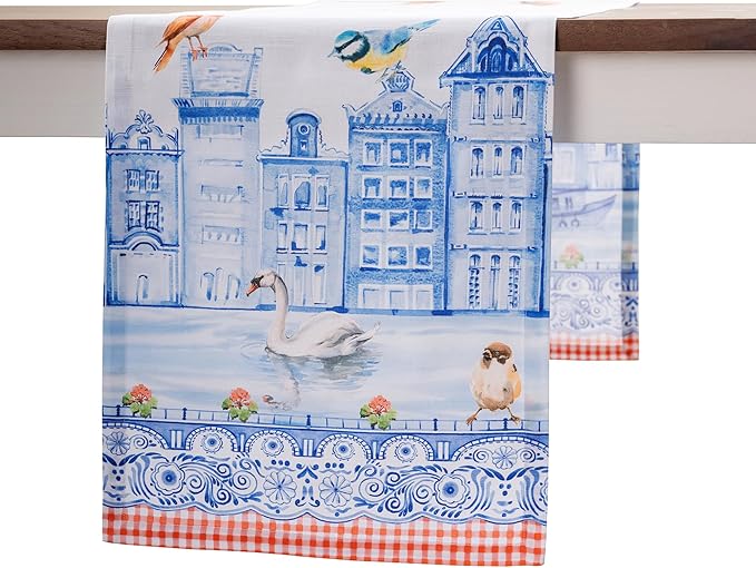 Maison d'Hermine Table Runner 100% Cotton Single Layer TableRunners 72 inches Long Decorative for Home Kitchen Dining Party Baby Shower Wedding Bridal Shower SpringSummer(Amsterdam Canals,14.50"x72")