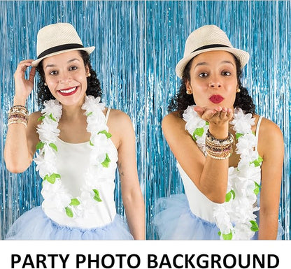 10 Pack Foil Curtain Backdrop Blue Metallic Tinsel Foil Fringe Curtains Photo Booth Props for Birthday Wedding Engagement Baby Shower Bachelorette Christmas Holiday Celebration Party Decorations