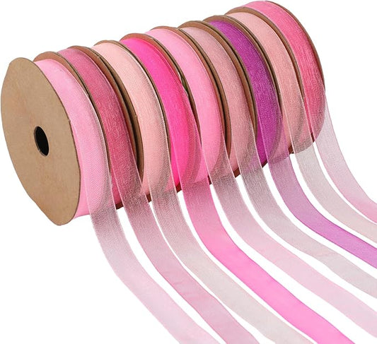 3/8" x 90 Yards Organza Ribbon Set 9 Rolls x 10 Yards Sheer Ribbon for Gift Wrapping Crafts Christmas Decorating, Embroidery, Crafting, Sewing,Wedding, Birthday Party, Holiday. (Mixed Color-2)