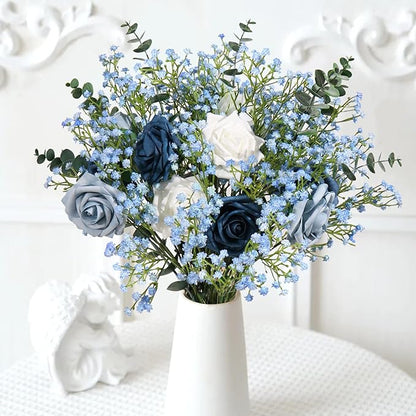 DEEMEI 15 PCS Babys Breath Artificial Flowers Fake Babys Breath Flowers Artificial Bulk Blue Gypsophila Bouquets Real Touch Faux Flowers for Wedding Floral Arrangement Party Home Decoration