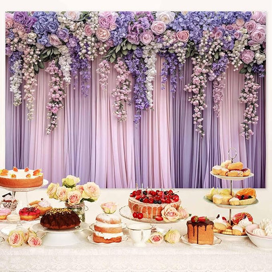 20x10ft Purple Flower Wedding Photography Backdrop Lavender Floral Wedding Bridal Photography Backdrop Anniversary Birthday Baby Shower Girl Party Banner Photo Booth Props Background Wall Decor