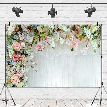 Leowefowa White Flower Wall Backdrop for Wedding Decor Romantic Pink Roses Floral Wall Photography Background for Wedding Birthday Party Banner Decorations Backdrop Photo Booth Props 10x8ft Vinyl