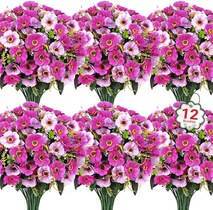 Ouddy Decor 12 Bundles Artificial Flowers for Outdoors Decoration, Fake Daisy Silk Flowers UV Resistant Artificial Plants for Spring Summer Garden Porch Window Box Room Home Decor, Fuchsia