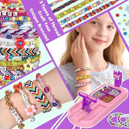 Arts and Crafts for kids Ages 8-12,Friendship Bracelet Making Kit for Girl,DIY Arts and Crafts Maker for Kids,Jewelry Making Kit Christmas Gifts for Ages 6 7 8 9 10 11 12 Year Old (pink/purple)