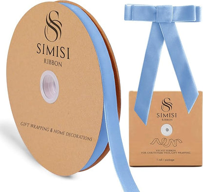 Blue Velvet Ribbon 5/8'' 25 Yards for Christmas Tree, Gift Wrapping, Flower Bouquet, Wreath Decorations, Bow Making