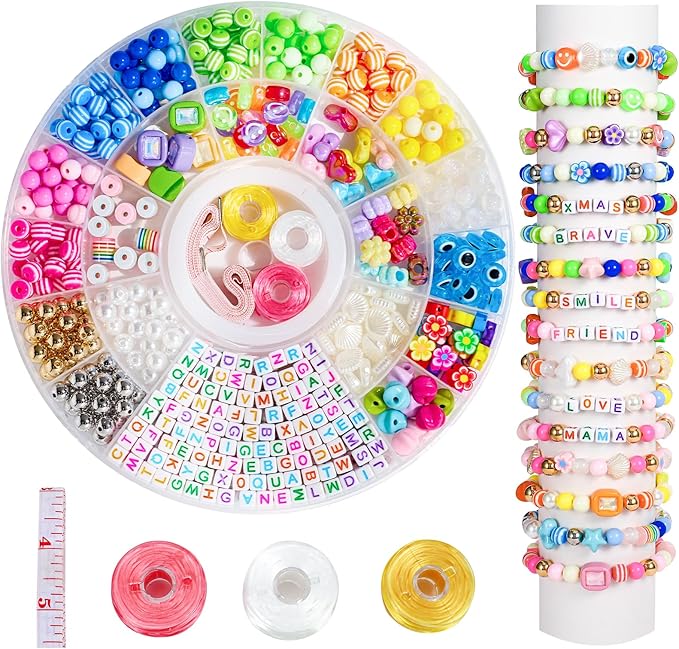 MYCUTEY 594Pcs DIY Bracelet Making Kit with Colorful Letter Flower Heart Beads - Friendship Bracelet Kit for Women Pony Beads for Jewelry Making Christmas Bead Bracelets Making Craft