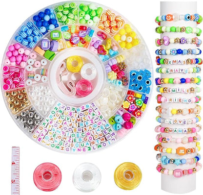 MYCUTEY 594Pcs DIY Bracelet Making Kit with Colorful Letter Flower Heart Beads - Friendship Bracelet Kit for Women Pony Beads for Jewelry Making Christmas Bead Bracelets Making Craft