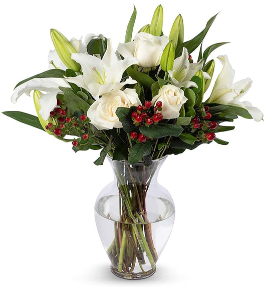 Benchmark Bouquets - White Elegance (Glass Vase Included) - Fresh Flowers for Next Day Delivery - Gift for Christmas, Birthday, Anniversary, Sympathy, Get Well, Congratulations