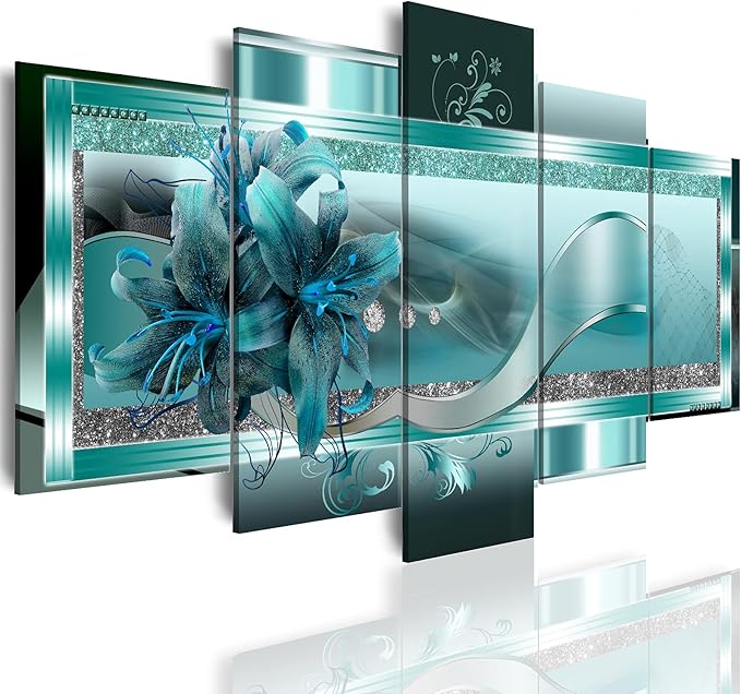 LUDUHU Extra Large Orchid Flowers Canvas Print - Abstract Turquoise Floral Wall Art Painting Decor for Home Decoration Artwork Picture Bedroom Green Floral (A,Oversize 80x40inch)