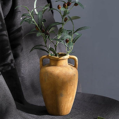 Ceramic Vase with Handle, 8.85 inch Tall Flower Vase for Centerpieces, Large Decorative Terracotta Vintage Vases, Farmhouse Rustic Vases for Home Decor, Living Room, Table, Neutral