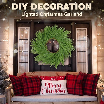2PCS 6FT Norfolk Pine Garlands Realistic, Realistic Soft Wreath, Artificial Green Faux Cedar Pine Garland for Fireplace Mantle Indoor Outdoor Holiday Party Home Decor(2,6FT)