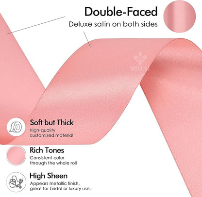 MEEDEE Blush Satin 2 Inch Ribbon Pink Double Faced Ribbon by 25 Yards Silk Ribbons Luxurious Satin Ribbons for Crafts, Weddings, Flower Bouquet, Cake Decoration