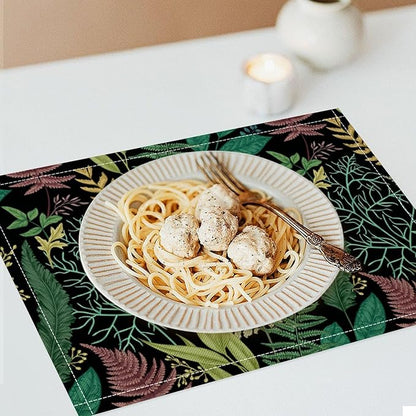 Leaf Placemats Set of 4, 17x12 Inch Vintage Natural Botanical Herbal Green Leaves Table Mats for Home Party Kitchen Dining Decor