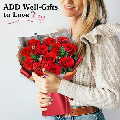 ADDWel 12 Preserved Red Roses Bouquet - Real Roses That Last 3+ Years, Romantic Christmas, Anniversary & Birthday Gifts for Wife, Girlfriend - A Dozen Flowers for Delivery, Present for Her, Mom