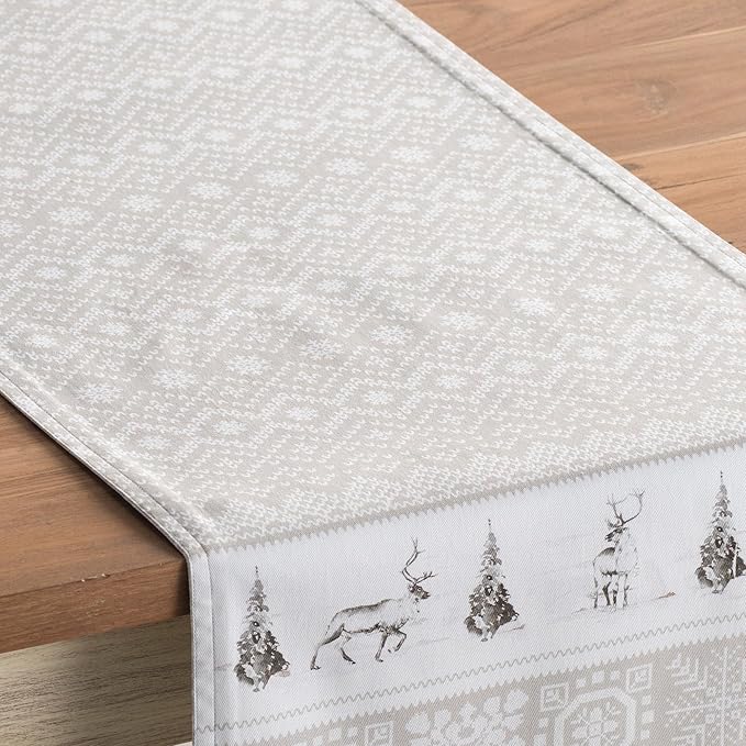 Maison d' Hermine Table Runner 100% Cotton Single Layer Table Runners 48 inches Long for Thanksgiving Christmas Decorations Home Kitchen Dining Party Wedding (Cozy Christmas, 14.5" x 48")