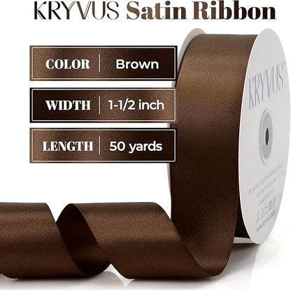 Brown Satin Ribbon, Double Faced 1-1/2 Inch X 50 Yards Brown Ribbon, Premium Satin Ribbon for Gift Wrapping, Crafts, Hair Bow Making, Sewing, Flower Bouquet, Wedding Party Decor