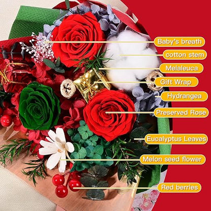 Eslibin Preserved Red Rose Flowers Christmas Gift Bouquet-Fresh Rose Flowers Bouquet for Delivery Prime, Fresh Cut Flowers for Birthday Gift, Gift for Her:Mother's Valentine's Day