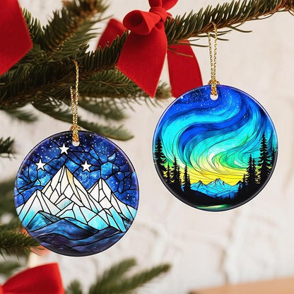 Christmas Ornaments, 2.8 Inch Ceramic Hanging Ornament, Christmas Tree Ornaments, Xmas Decorations, Holiday Decorations, Holiday Party Gifts, and Xmas Gift Ideas - Northern Lights