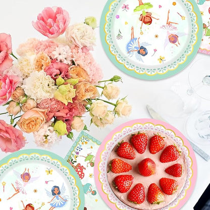 40Pcs Fairy Birthday Party Decorations Pink Flower Baby Shower Paper Plates and Napkins Party Supplies Fairy First Birthday Decorations