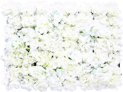20 Pack Flowers Wall Panels Artificial Floral Wall Mat Handmade 3D Silk Rose Hydrangea Dahlia Floral Panels for Photo Background Home Party Wedding Backdrop Decoration, 24 x 16 inch (C)