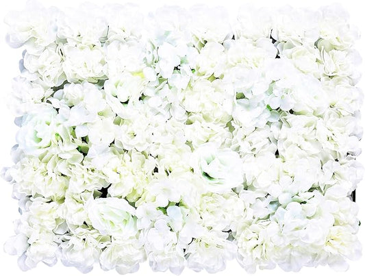 20 Pack Flowers Wall Panels Artificial Floral Wall Mat Handmade 3D Silk Rose Hydrangea Dahlia Floral Panels for Photo Background Home Party Wedding Backdrop Decoration, 24 x 16 inch (C)