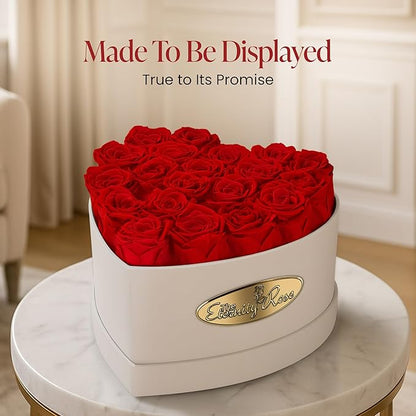 The Eternity Rose 20-Piece Preserved Roses in a Luxury Gift Box – Real Roses in White Heart Box – A Valentine’s Gift as Everlasting as Your Love