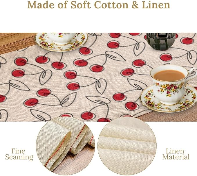 Red Cherry Table Runner,Spring Summer Fruit Tropical Birthday Party Decorations Dining Room Home Kitchen Table Decor 13 x 36Inches