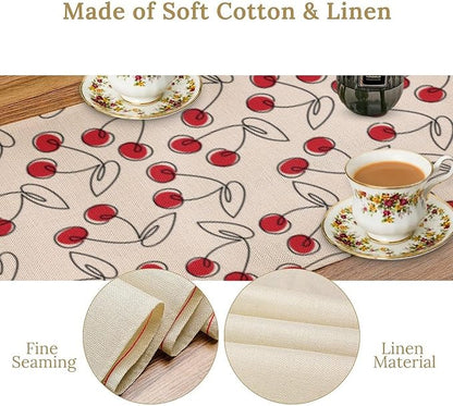 Red Cherry Table Runner,Spring Summer Fruit Tropical Birthday Party Decorations Dining Room Home Kitchen Table Decor 13 x 36Inches