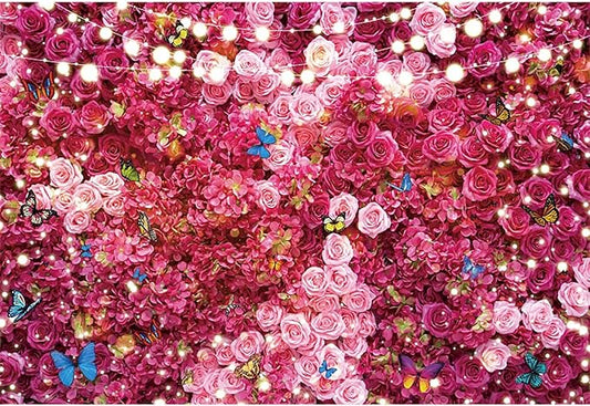 12x8ft Pink Red Rose Wall Background Flowers Photography Backdrop Girls Princess Birthday Baby Shower Wedding Cake Table Decoration Banner