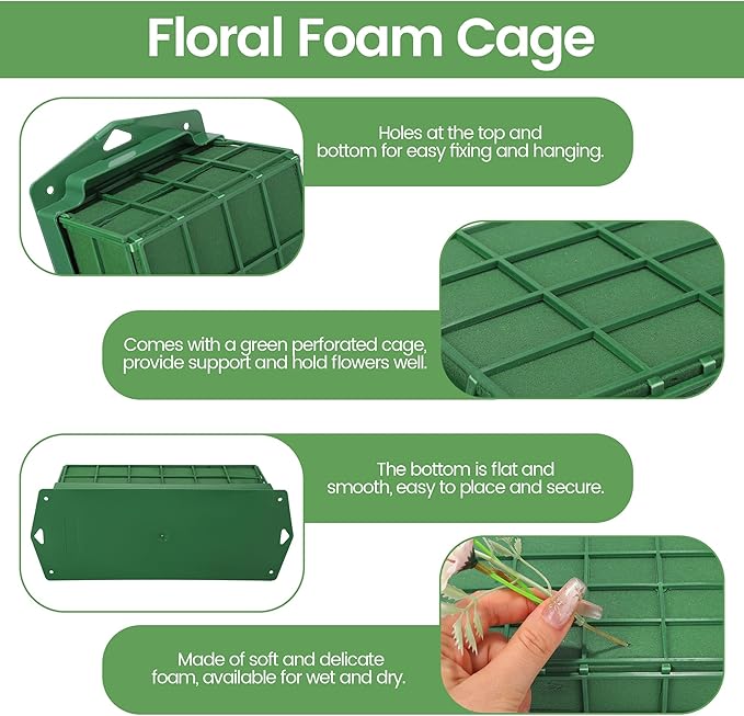 24 Packs Floral Foam Cage Rectangle Flower Cage Holders with Floral Foam Flower Arrangement Supplies for Fresh Flowers, Home Wedding Decorations, 11.8 x 4.3 x 3.1 Inches