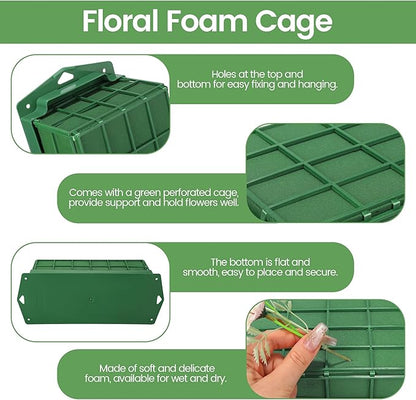 24 Packs Floral Foam Cage Rectangle Flower Cage Holders with Floral Foam Flower Arrangement Supplies for Fresh Flowers, Home Wedding Decorations, 11.8 x 4.3 x 3.1 Inches