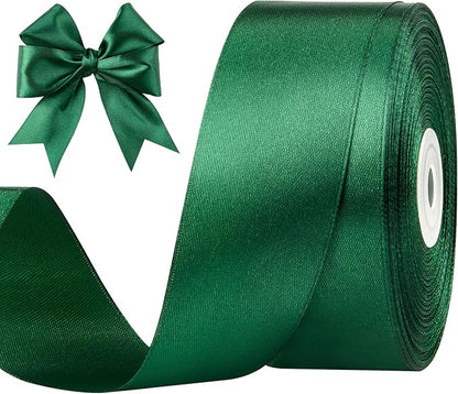 1-1/2 Inches 50 Yards Dark Green Satin Ribbon, Solid Fabric Ribbon Roll for Flower Bouquets, Gift Wrapping, Wedding, Handmade Crafts