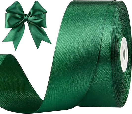 1-1/2 Inches 50 Yards Dark Green Satin Ribbon, Solid Fabric Ribbon Roll for Flower Bouquets, Gift Wrapping, Wedding, Handmade Crafts