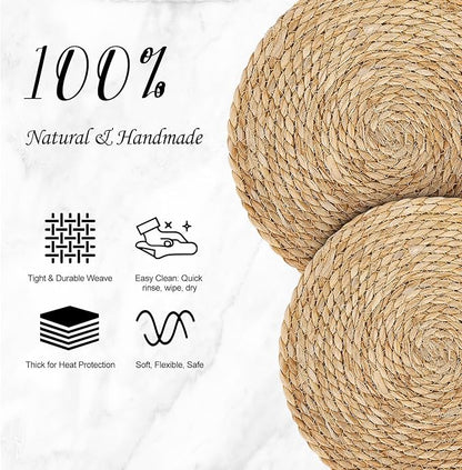 13 Inch Woven Placemats Set of 24, Rustic Round Placemat for Dining Table, Boho Jute Chargers for Dinner Plates, Christmas Farmhouse Holiday Decor, Water Hyacinth Wicker Rattan Braided Place Mats