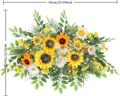 Artificial Flowers, Wedding Decor，Flower Garland Be Suited to Banquet, Party, Reception Entrance Welcome Sign and Background Decoration (Sunflower)